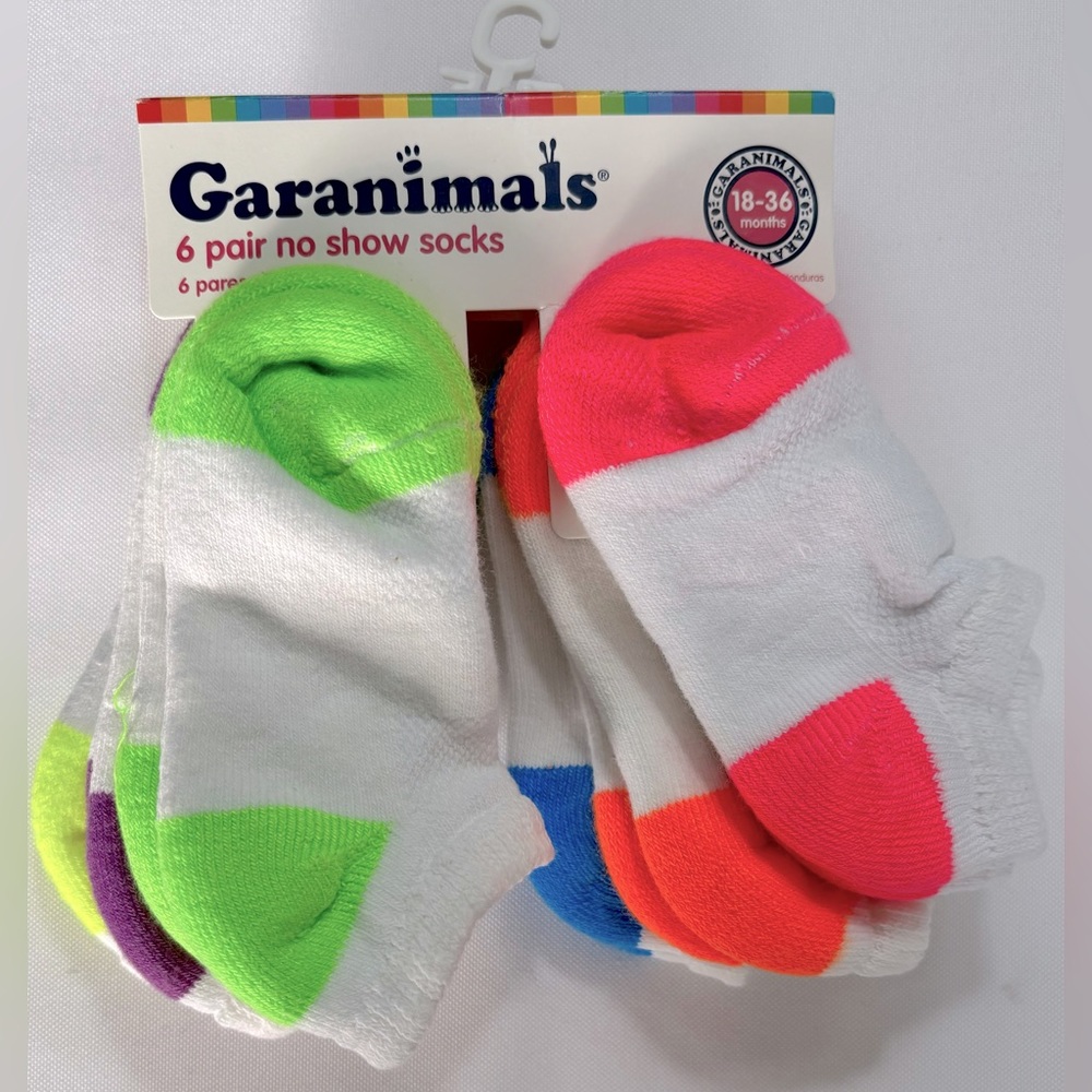 Garanimals Toddler 18-36 Months 6 Pair Assorted Color Pack No Show Socks New